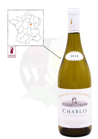 Bottle of AOC Chablis - Domaine du Colombier. This is a white wine of a very beautiful vivacity. With notes of citrus and white fruits.