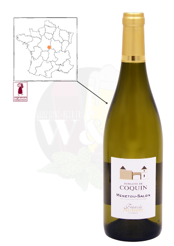 Bottle of AOC Menetou Salon - Domaine de Coquin. This is a white wine revealing pretty notes of flowers and citrus fruits. It is ideal with fish, seafood...