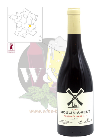 This bottle is a powerful, well-structured AOC Moulin à vent red wine with black fruit aromas.