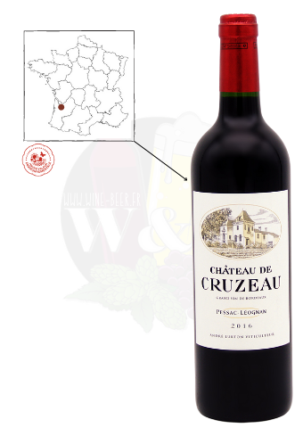Bottle of AOC Pessac Léognan - Chateau Cruzeau. This is a well-balanced red wine, pleasant with notes of ripe fruit.