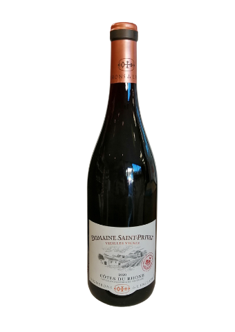 Bottle of red wine Cotes du Rhone old vines fruity round and spicy