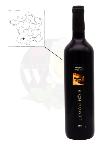 Bottle of IGP Comté Tolosan - Démon noir. It is a very expressive red wine, with red fruits, which goes perfectly with spicy dishes or tapas.