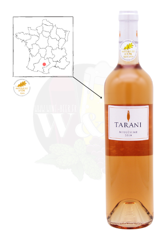 Bottle of rose wine IGP Comté Tolosan Tarani, round, soft and refreshing wine.