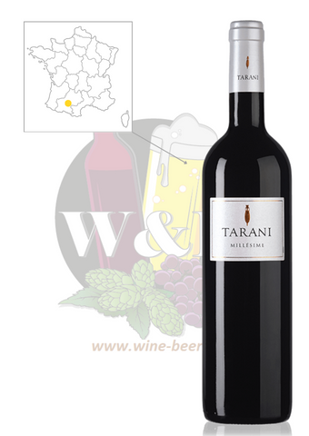 Bottle of IGP Comté Tolosan red wine, red fruity and jammy, small black fruits and vanila, velvety