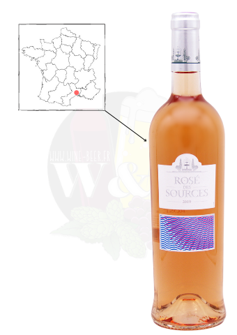 Bottle of IGP Pays d'Oc - Rosé des Sources. This is a lively rosé with aromas of small red fruits that remains fresh and fruity.
