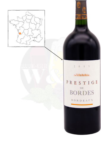 Bouteille d'AOC Bordeaux - Magnum Prestige de Bordes. C'est un Magnum de vin rouge reposant sur des tannins charnus, enrichis sur un joli boisé et des notes de fruits noirs mûrs.