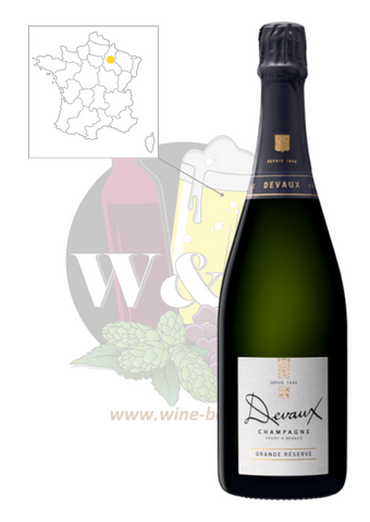 Bouteille d'AOC Champagne - Veuve A.Devaux Grande Réserve. C'est un champagne dôté d'une belle complexité aromatique notamment sur des arômes de fruits mûrs et de péche blanche.