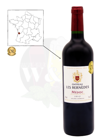 Bouteille d'AOC Médoc - Château les Bernèdes. C'est un vin rouge expressif, sur des notes boisées et de petits fruits rouges.