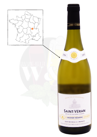 Bouteille de l'AOC Saint Véran  - Grande réserve Vignerons des terres secrètes. C'est un vin blanc rond et minéral, il est pourvu de notes de fruits blancs et fleurs blanches.