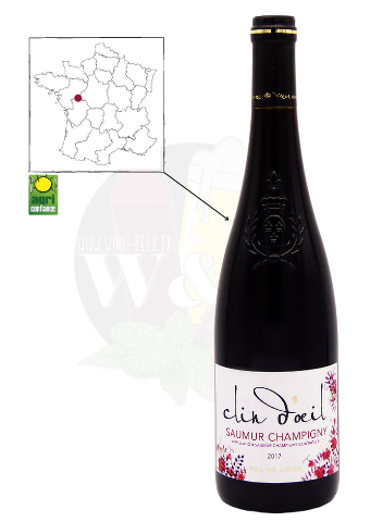 Bouteille d'AOC Saumur Champigny - Clin d'oeil Robert & Marcel. C'est un vin rouge ample et soyeux, d'une complexité aromatique originale.