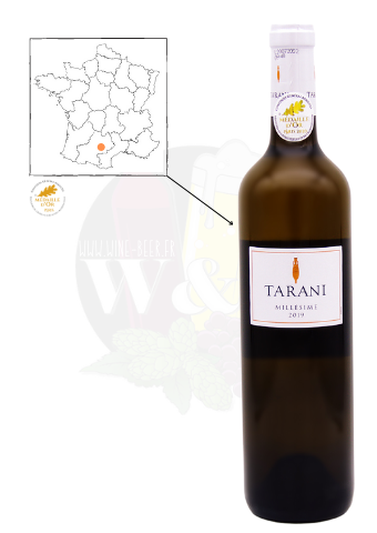 Bouteille de vin blanc IGP Comté Tolosan Tarani, sec, fruité, rafraîchissant et vif.