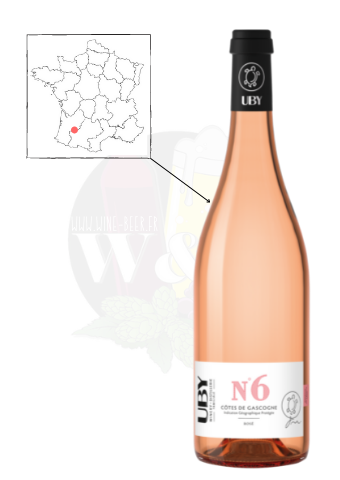 Bouteille de vin rosé de l'IGP Côtes de Gascogne Uby n°6. Vin rond, léger avec une finale acidulée