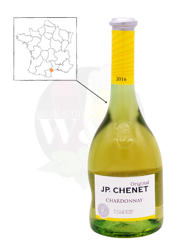 Bouteille d'IGP Pays d'Oc - JP Chenet Chardonnay. C'est un vin blanc doté d'une belle rondeur, de notes de fruits exotiques tel que l'ananas.
