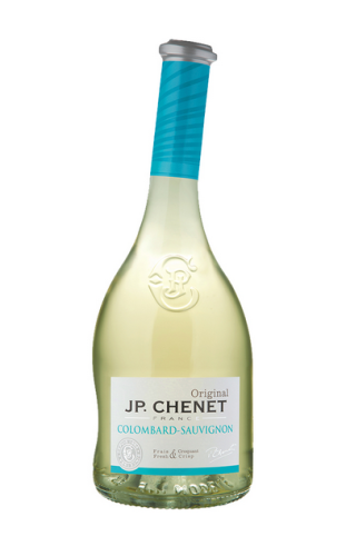 Bouteille d'IGP Pays d'Oc - JP Chenet Colombard/Sauvignon. C'est un vin blanc possédant des arômes de fruits blancs, d'agrumes et de fines notes d'amandes.